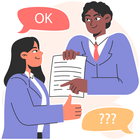 Businesswoman agrees with the partnership terms  Illustration