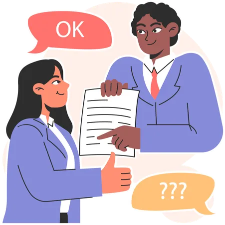 Businesswoman agrees with the partnership terms  Illustration