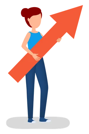 Young Business Woman Holding Red Arrow Pointing Up As A Metaphor Of Growth And Success Business Progress Isolated Flat Vector Illustration Illustration