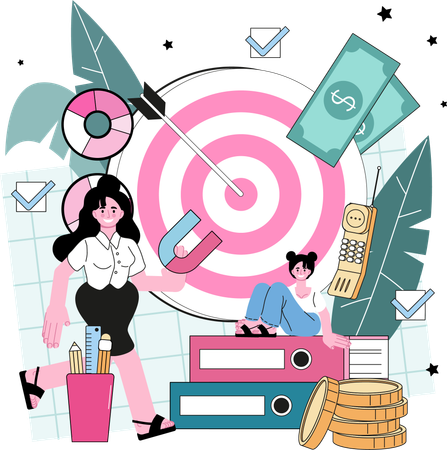 Businesswoman aims at business goals  Illustration