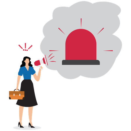 Businesswoman alerting employees regarding emergency plan  Illustration