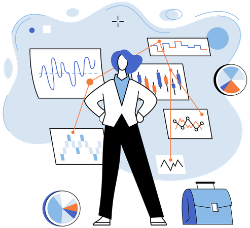 Businesswoman analysing business data  Illustration