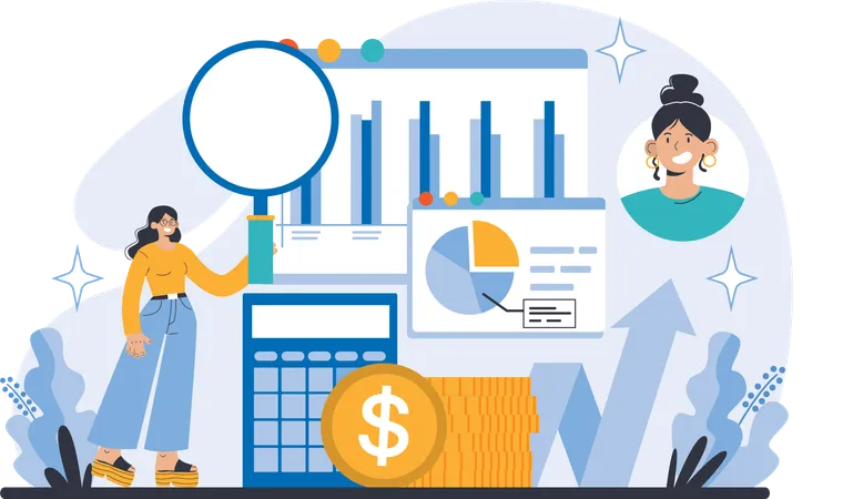 Businesswoman analysing financial data  Illustration