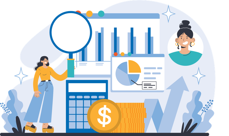 Businesswoman analysing financial data  Illustration