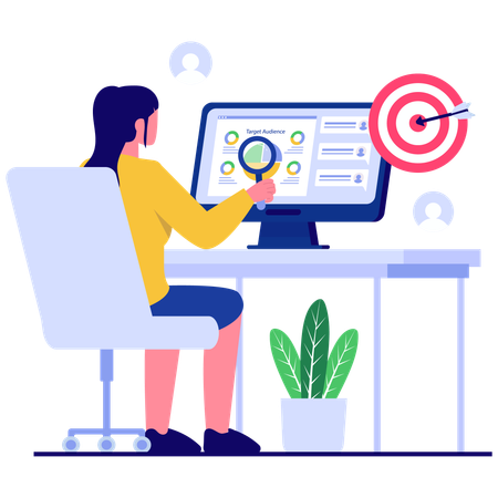 Businesswoman analysing target audience on screen  Illustration