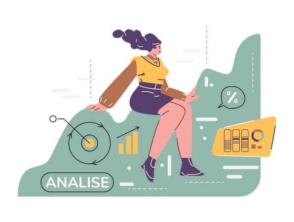 Businesswoman analysis graph data diagram  Illustration