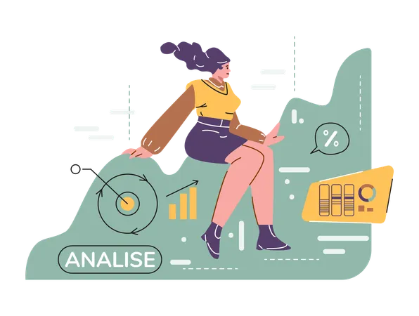 Businesswoman analysis graph data diagram  Illustration