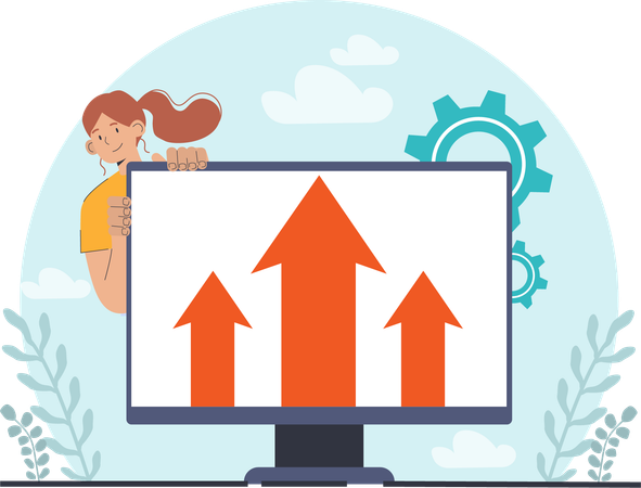 Businesswoman analyzes business data  Illustration