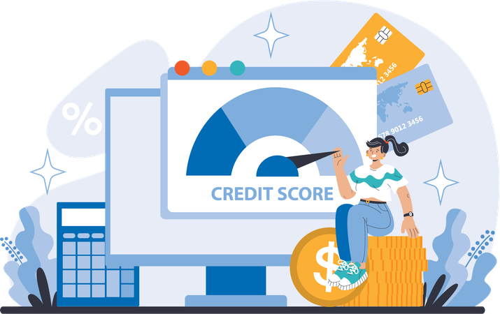 Businesswoman analyzes credit score  Illustration
