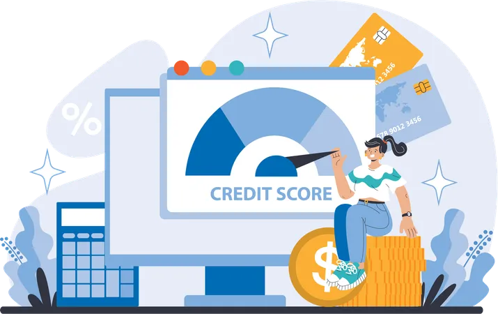 Businesswoman analyzes credit score  Illustration