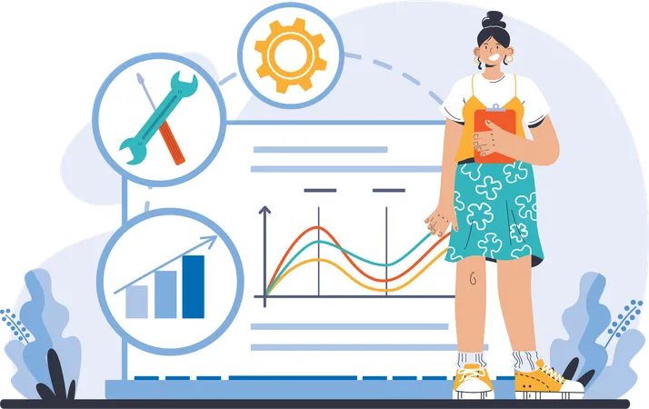 Businesswoman analyzes data research  Illustration