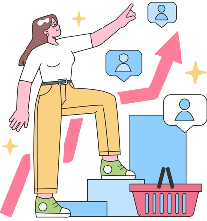 Businesswoman analyzes employee reach  Illustration