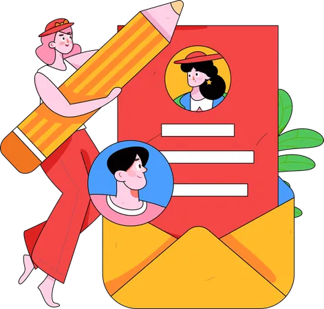 Businesswoman analyzes employee's email  Illustration