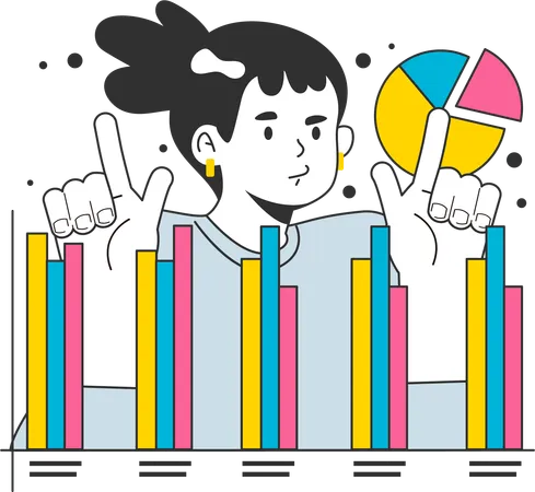Businesswoman analyzes financial charts  Illustration