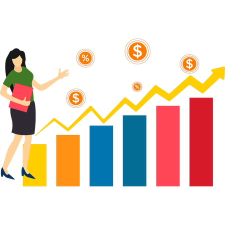 Businesswoman analyzes financial growth  Illustration