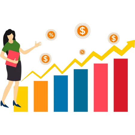 Businesswoman Analyzes Financial Growth Illustration