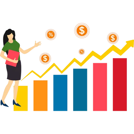 Businesswoman analyzes financial growth  Illustration