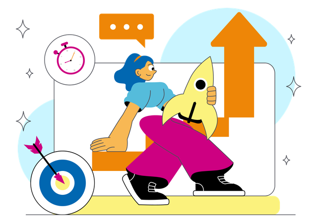 Businesswoman analyzes graphical data  Illustration