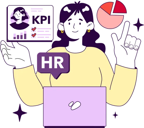Businesswoman analyzes KPI performance of all employees  Illustration