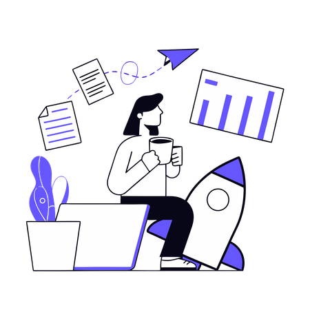 Businesswoman analyzes launching profit  Illustration