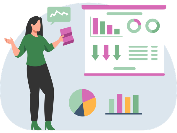 Businesswoman analyzes loss Business Report  Illustration