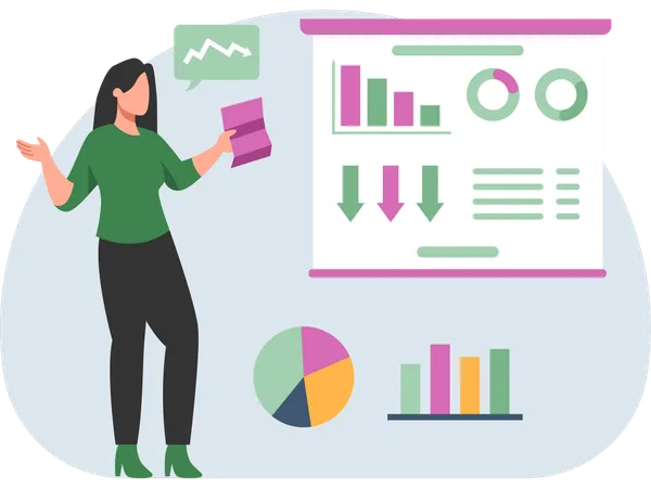 Businesswoman analyzes loss Business Report  Illustration