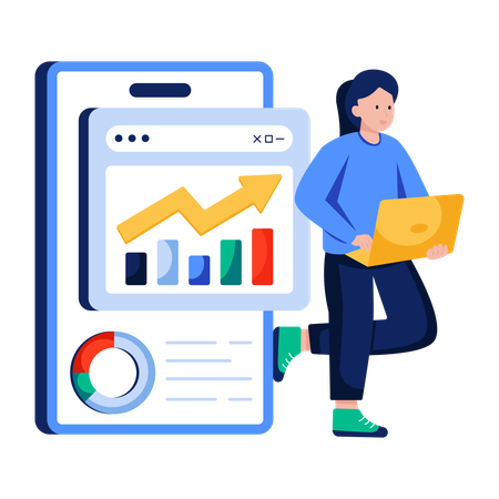 Businesswoman analyzes online chart  Illustration