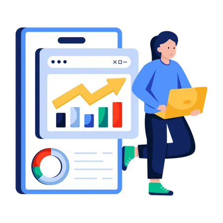 Businesswoman analyzes online chart  Illustration
