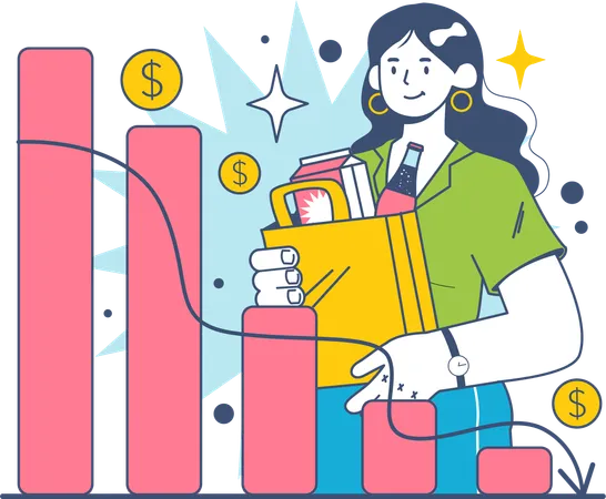 Businesswoman analyzes shopping sales  Illustration
