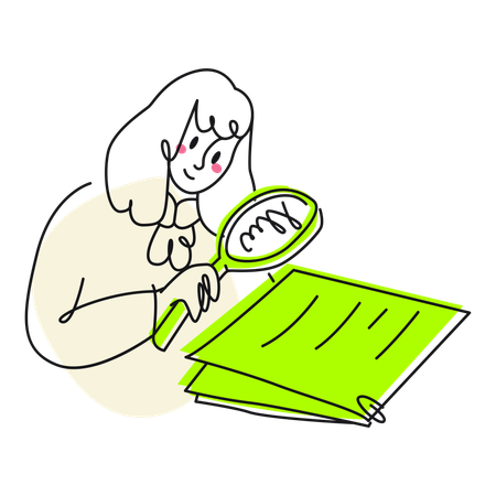 Businesswoman analyzes the report and documents  일러스트레이션