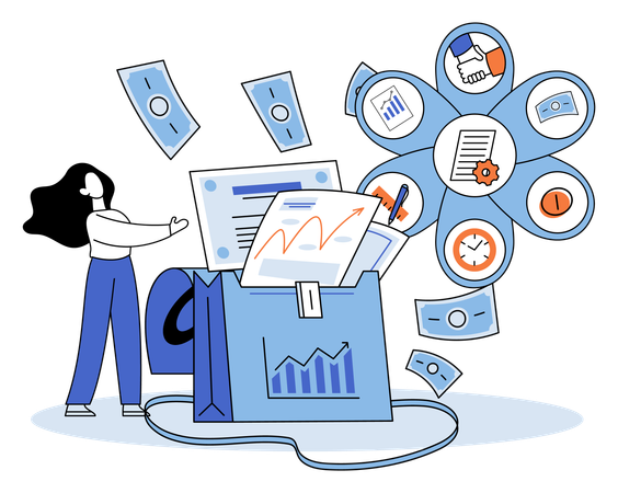 Businesswoman analyzing business growth diagram  Illustration