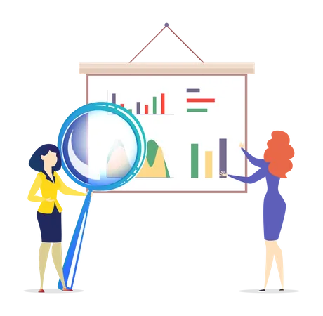 Businesswoman Enlarges Documents Using Magnifier Idea Of Search For Data And Analysis Lady Stands With Huge Magnifying Glass Search For Solution Business Strategy Idea Of New Project Concept Illustration