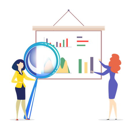 Businesswoman analyzing data analytics chart  Illustration