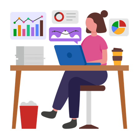 Businesswoman analyzing Finance Analytics  Illustration
