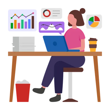 Businesswoman analyzing Finance Analytics  Illustration
