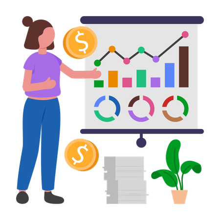 Businesswoman analyzing Financial Data  Illustration