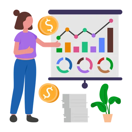 Businesswoman analyzing Financial Data  Illustration