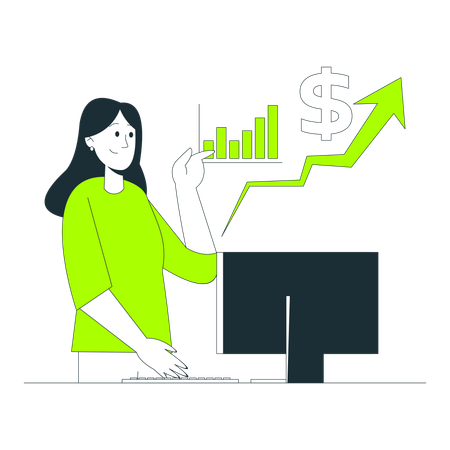 Businesswoman Analyzing Financial Growth on Computer  Illustration