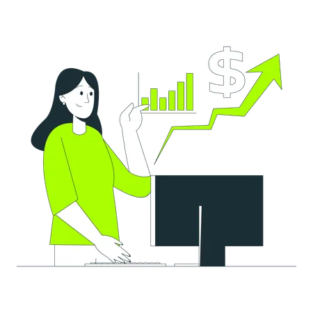 Businesswoman Analyzing Financial Growth on Computer  Illustration