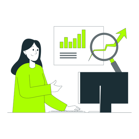 Businesswoman Analyzing Growth Data on Computer  Illustration