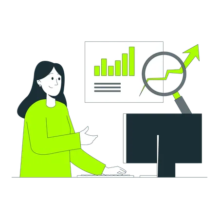 Businesswoman Analyzing Growth Data on Computer  Illustration