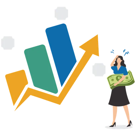 Businesswoman analyzing growth graph  Illustration