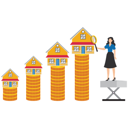 Businesswoman analyzing houses different heights  Illustration