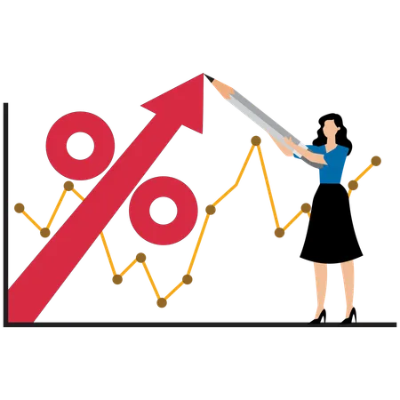 Businesswoman analyzing percent graph  Illustration