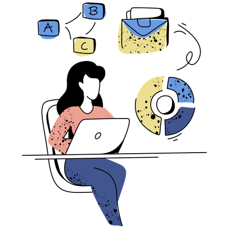 Businesswoman analyzing pie charts of market  Illustration