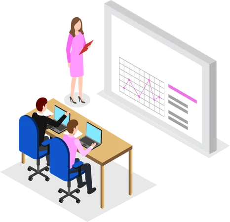 Businesswoman analyzing stock market report  Illustration