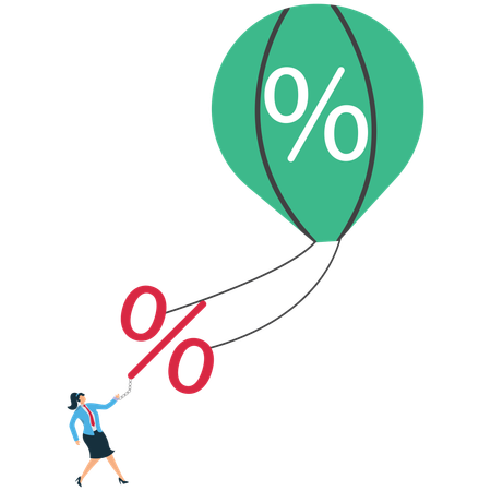 Businesswoman analyzing stock Rising interest rates  Illustration