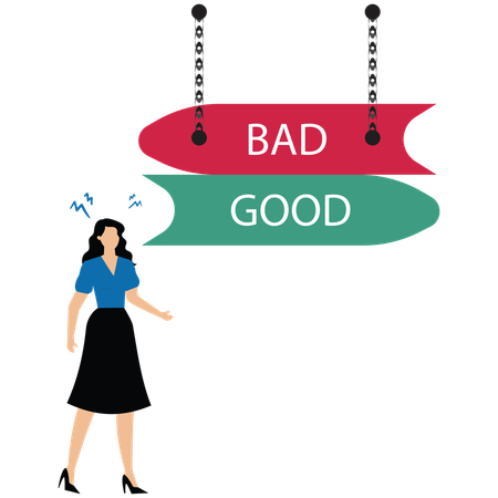 Businesswoman and arrows in opposite direction  Illustration