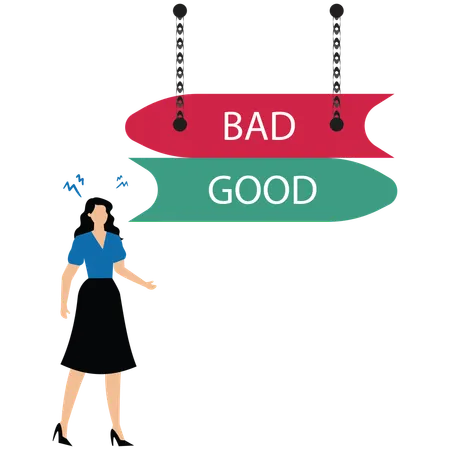 Businesswoman and arrows in opposite direction  Illustration