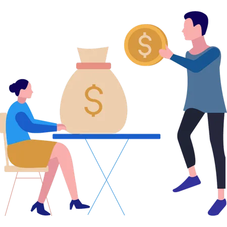 Businesswoman and businessman are discussing about finance  Illustration